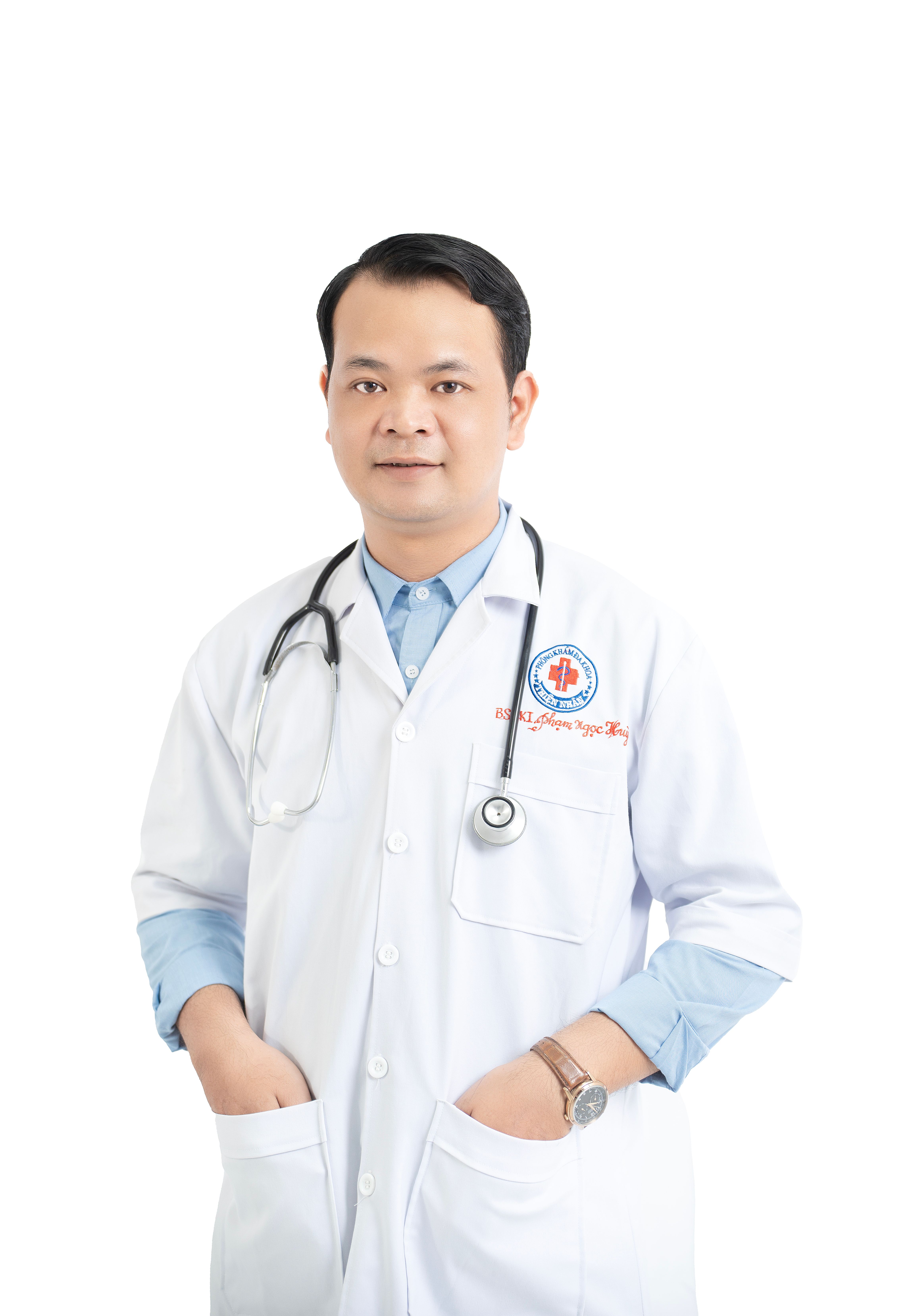Portrait of a confident doctor in a white coat, wearing a stethoscope, looking professional and approachable.