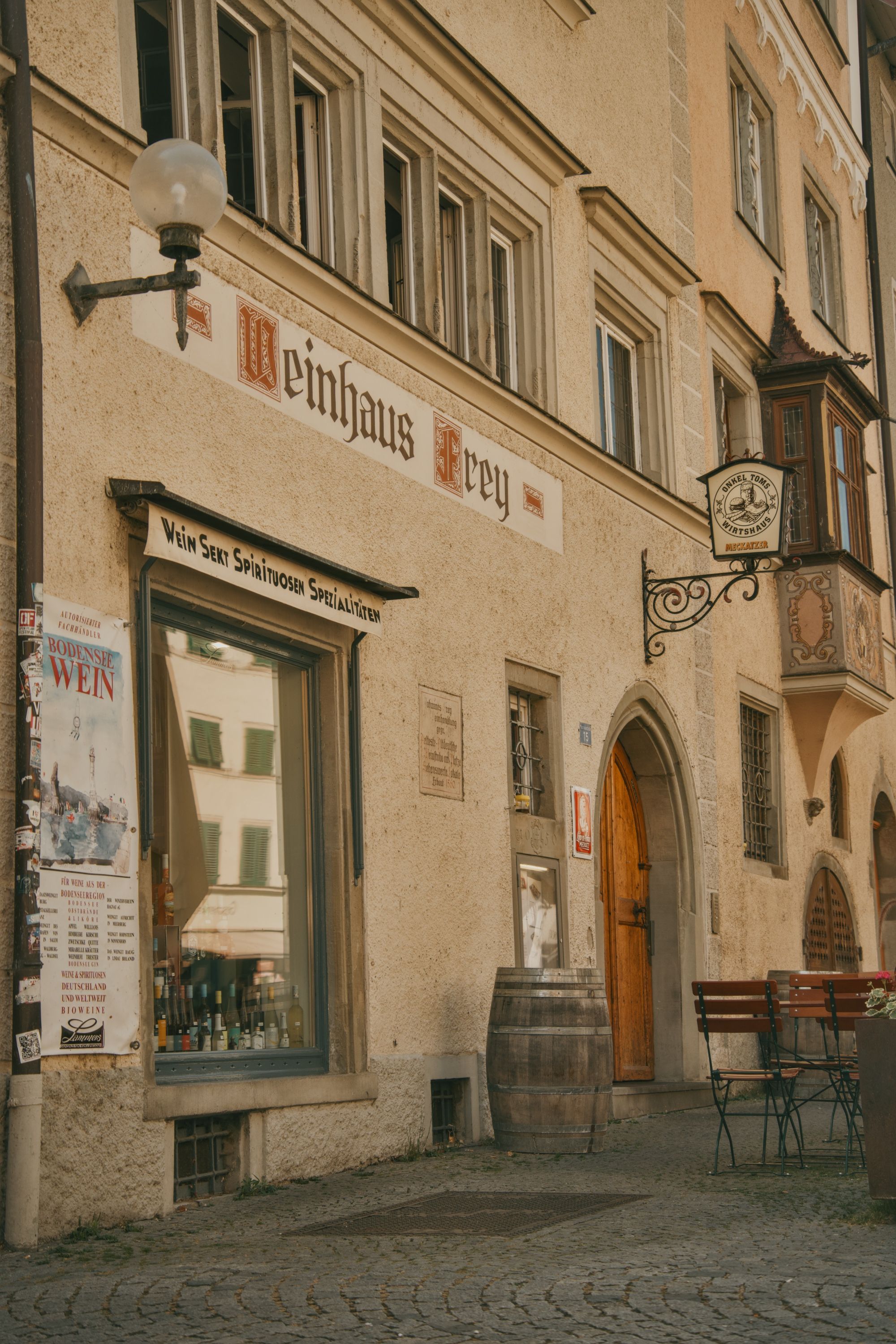 Rustic street view in a German old town with historic architecture.