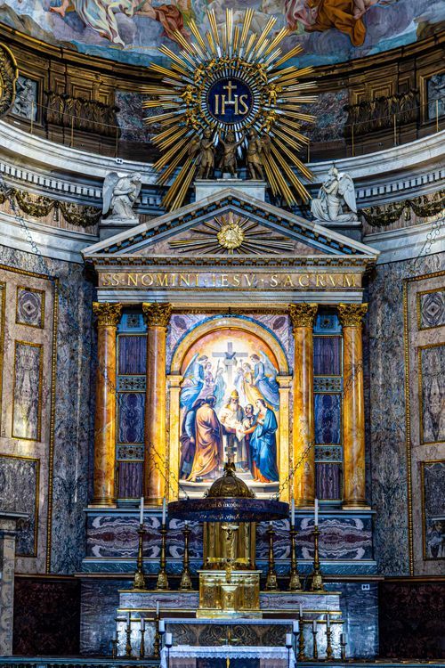 Free Intricate altar and dome interior of an historic church. Stock Photo
