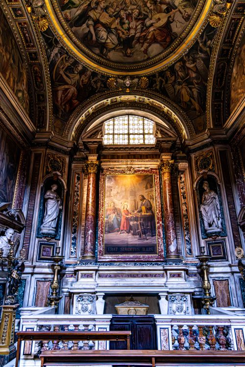 Free Stunning Baroque church interior with intricate frescoes and statues Stock Photo
