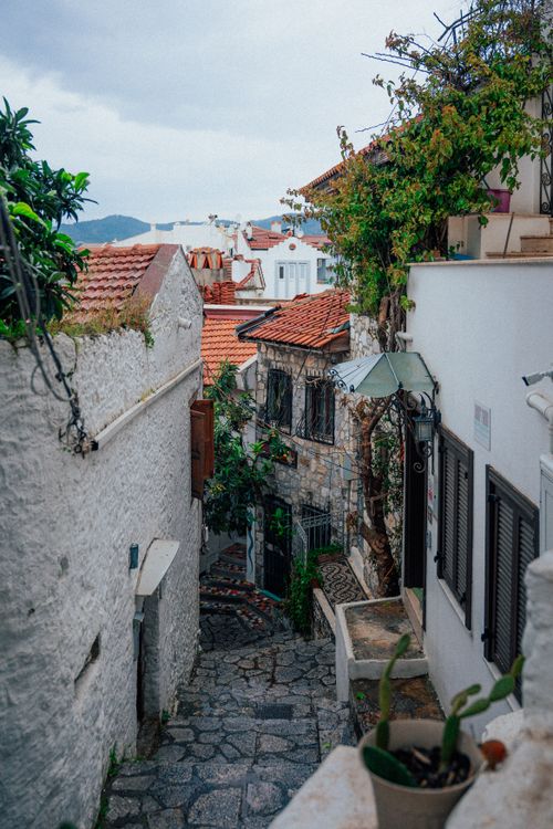 Free Explore a cozy, narrow street in the historic district of Marmaris, Türkiye, showcasing traditional architecture. Stock Photo