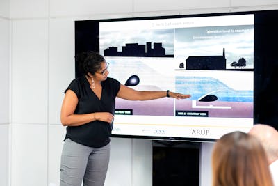 Female engineer holding presentation