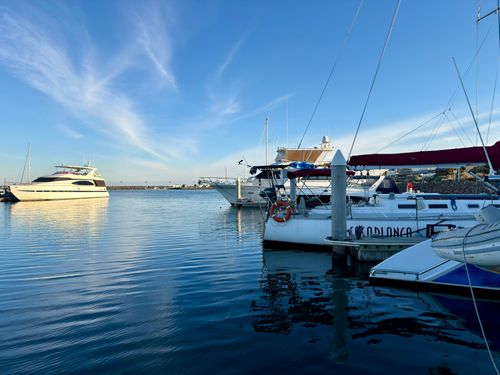Free Yachts and sailboats peacefully docked at Werribee South Marina on a sunny day. Stock Photo