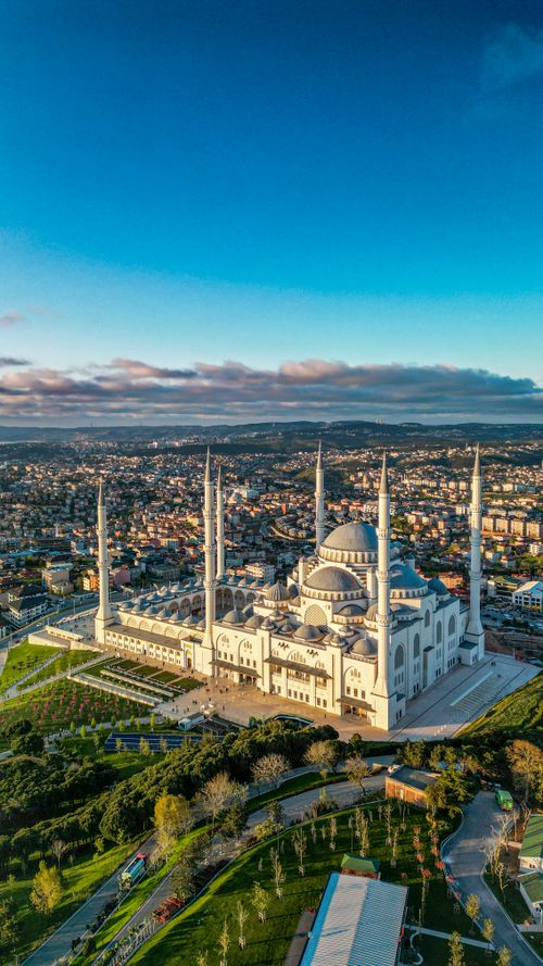 Free Stunning aerial shot of a grand mosque in Istanbul under clear blue skies. Stock Photo