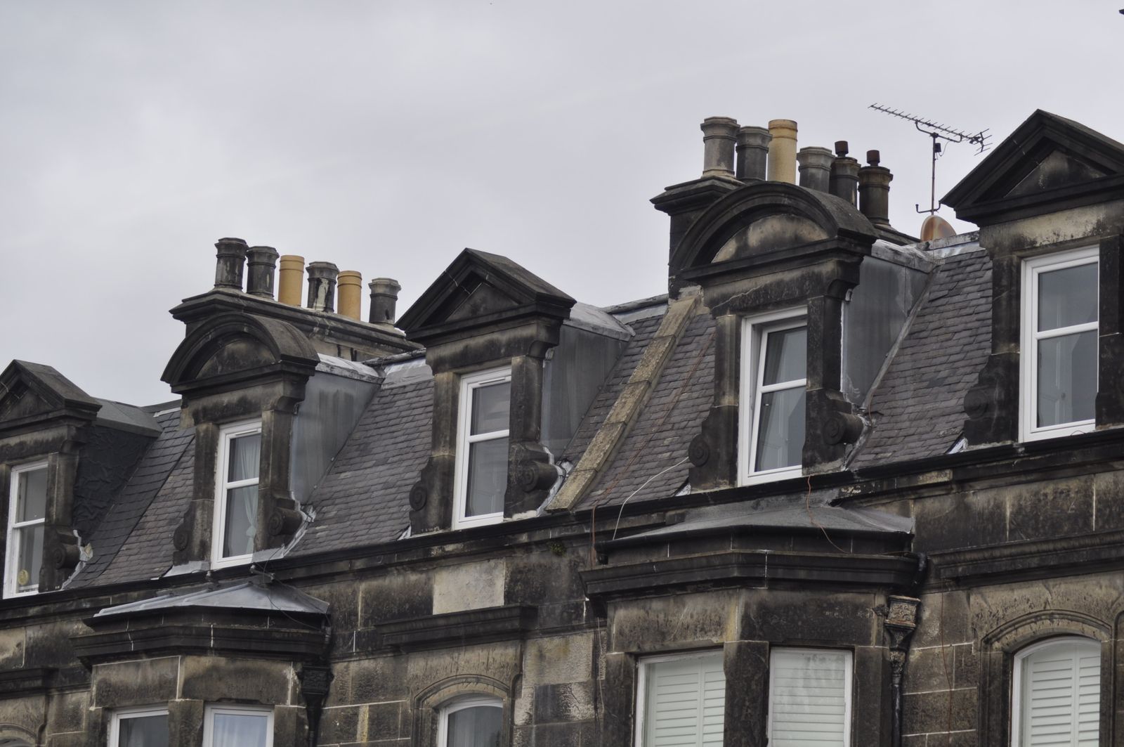 Edinburgh tenement buildings with slate roofs and dormer windows