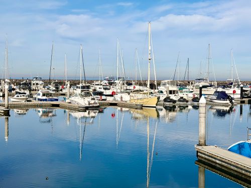 Free A picturesque view of boats docked at Werribee South marina under a clear sky. Stock Photo