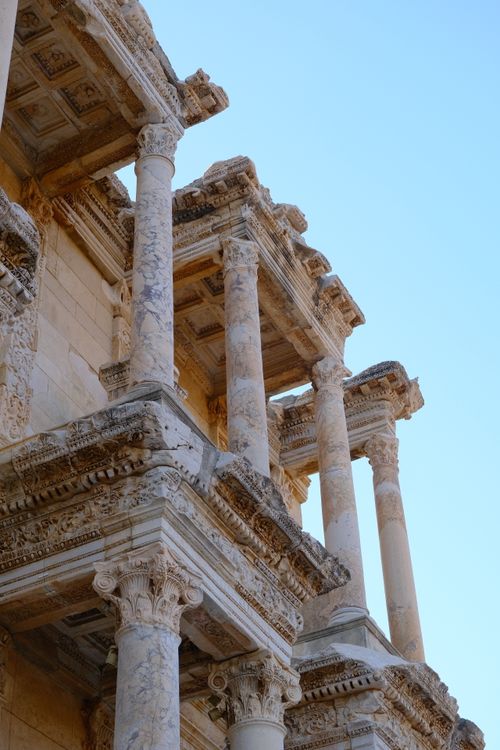 Free Close-up of the Celsus Library ruins showcasing Roman architectural details and columns. Stock Photo