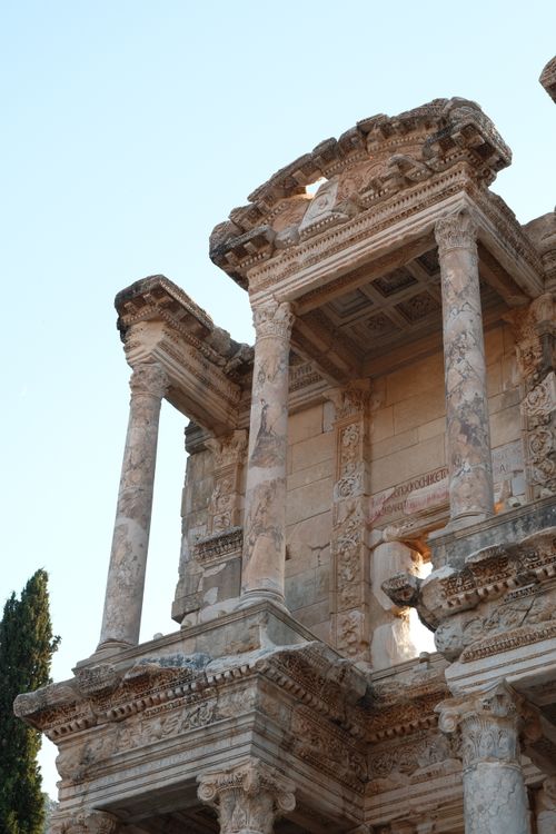Free Close-up of the ancient Celsus Library facade in Ephesus, Turkey. Stock Photo