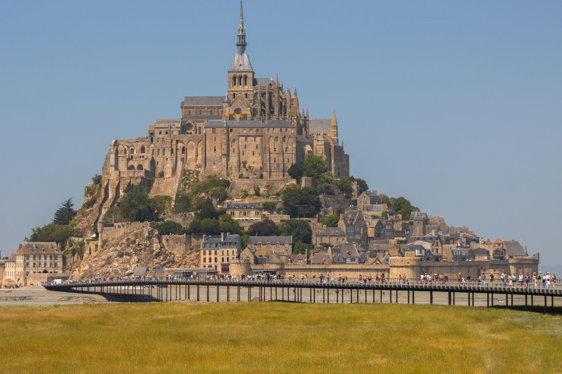 Stunning daytime view of Mont Saint-Michel, a UNESCO World Heritage Site in Normandy, France.