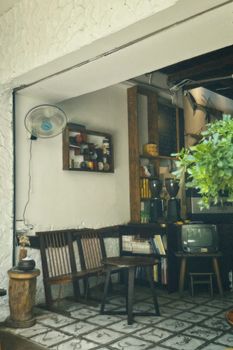 Charming vintage-themed coffee shop with retro decor and cozy seating area.