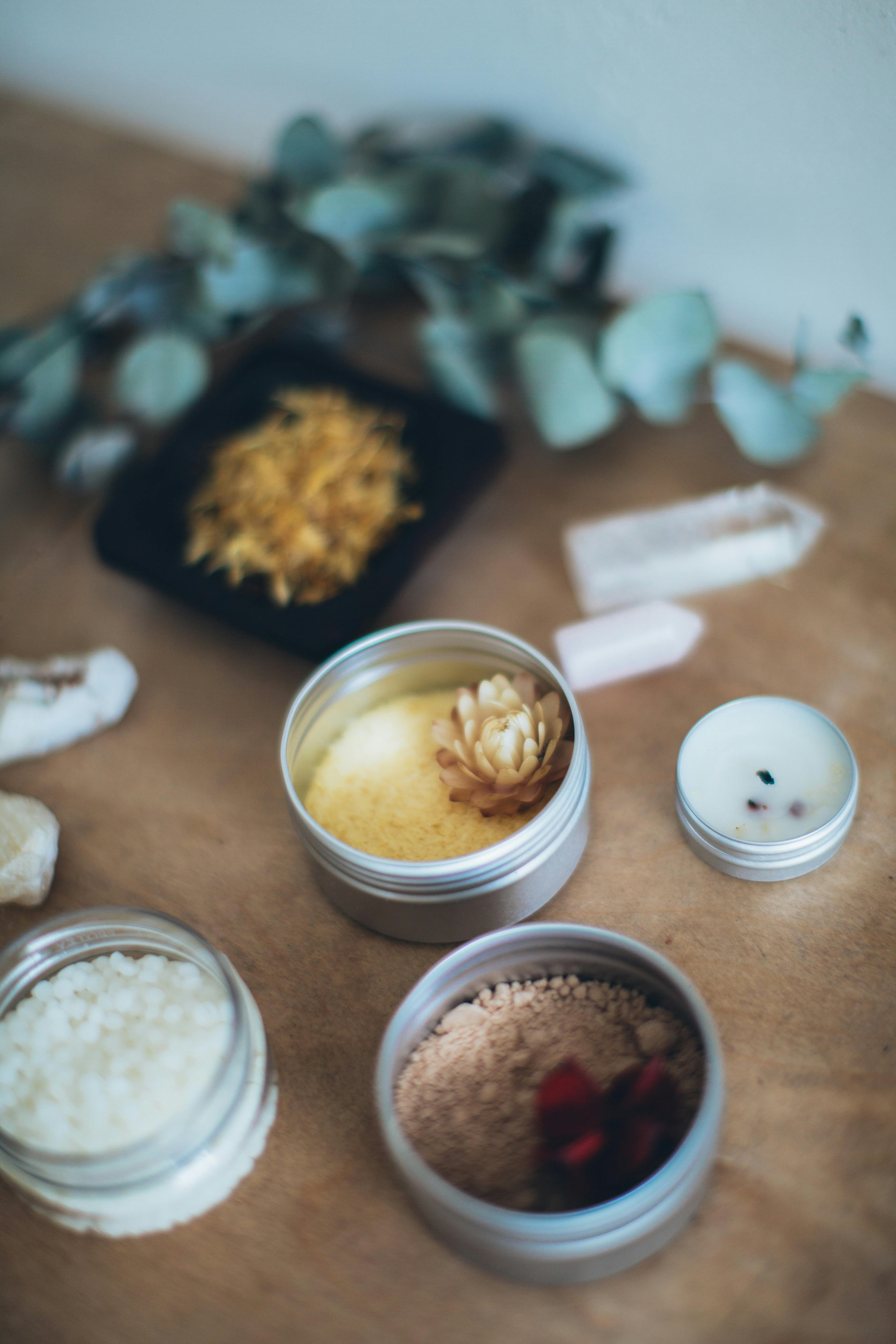 a bath salt on a stainless containers