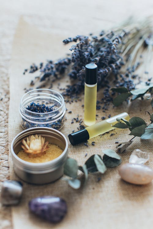 Free Lavender and Massage Oils Stock Photo