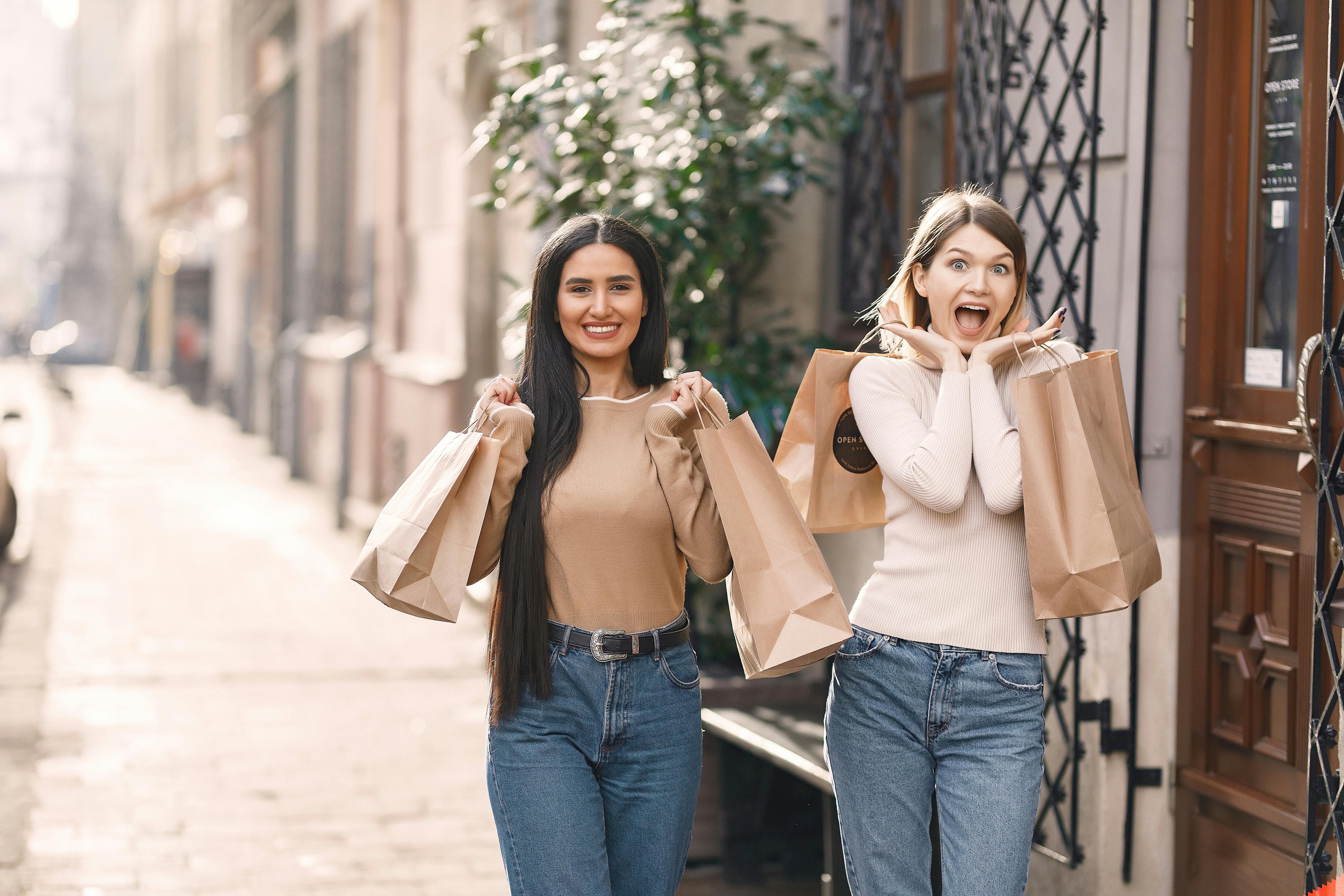 Heavy bags. Small girl with shopping bags. Little shopper. Small child with  paper bags. Girl child enjoy shopping. Little shopaholic with paperbags.  Shopping is an addiction Stock Photo - Alamy
