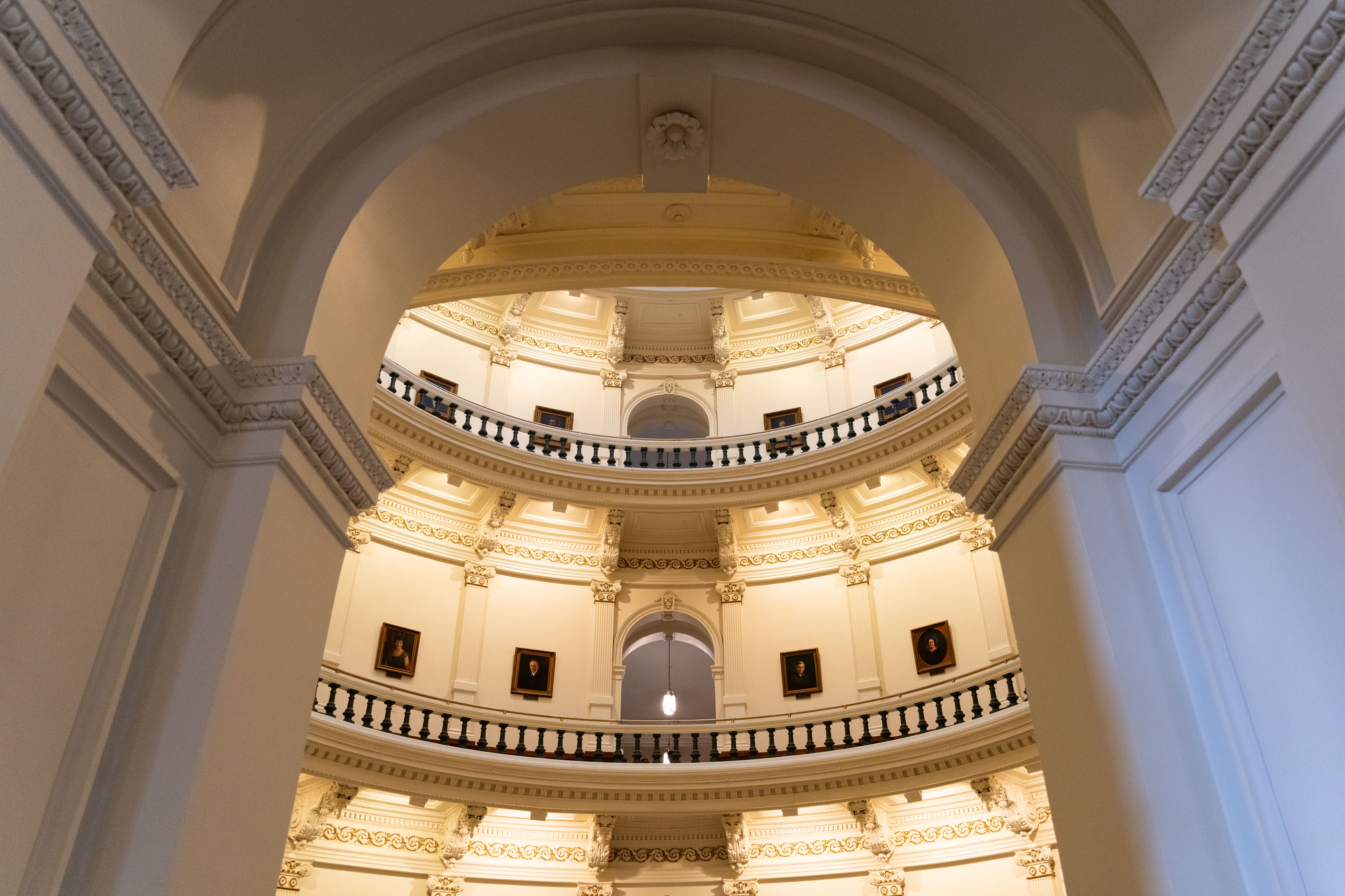 Interior view of the Texas State Capitol's rotunda showcasing its neoclassical architecture.