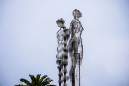 Free Famous moving sculpture Ali and Nino by Tamara Kvesitadze in Batumi, Georgia, symbolizes eternal love. Stock Photo