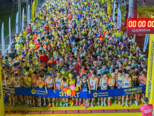 Free Vibrant crowd gathered at the starting line of the Ho Chi Minh City Marathon. Stock Photo