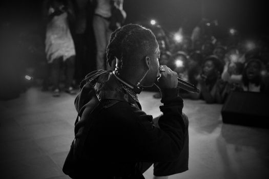 AI Hip Hop music video frame — gritty mood