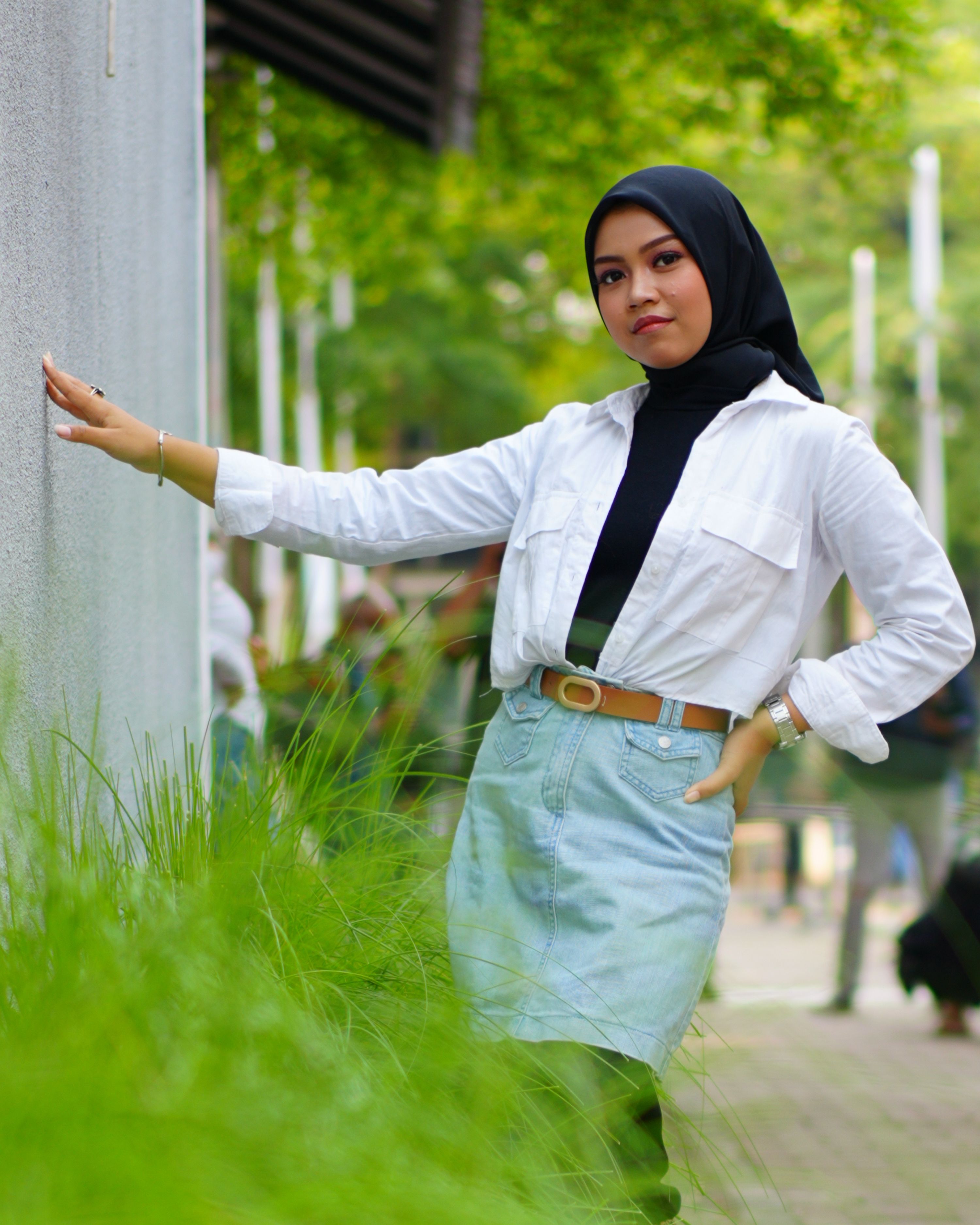Young Woman in Urban Hijab Fashion Pose Outdoors