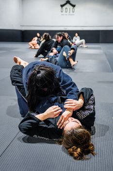 Dojo class practicing techniques