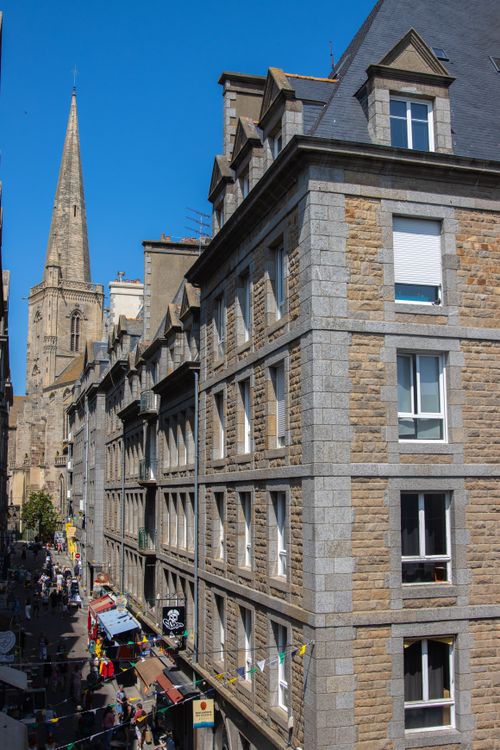 Free Picturesque view of historic buildings and streets in Saint-Malo, France. Stock Photo