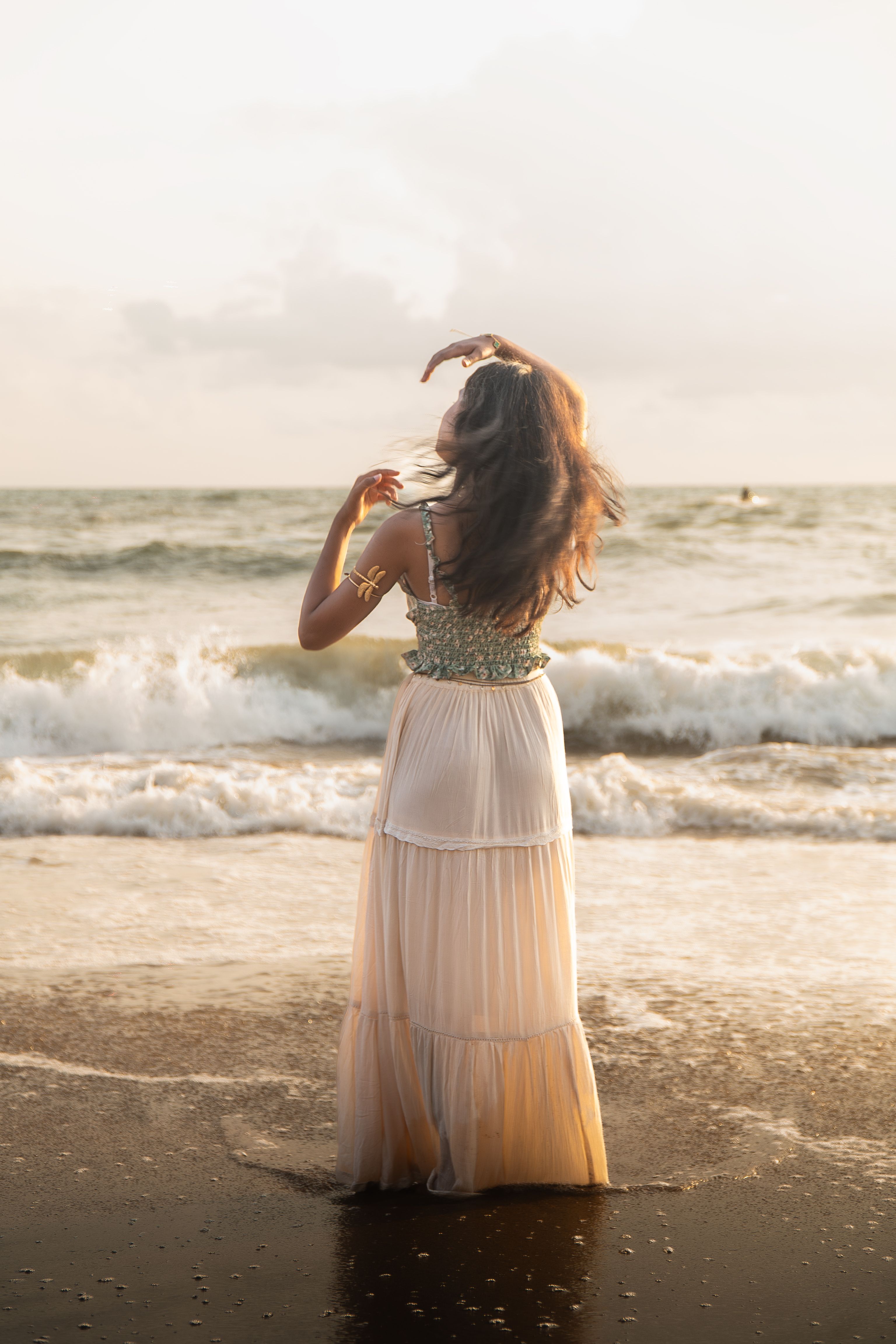 goan beach dress Elegant Woman on Goa at Sunset · Free Stock Photo Buy Goan Wrap Dress Coller/Neck_Shirt Collar Martinne Chiffon Cape Maxi Color:PastelPink