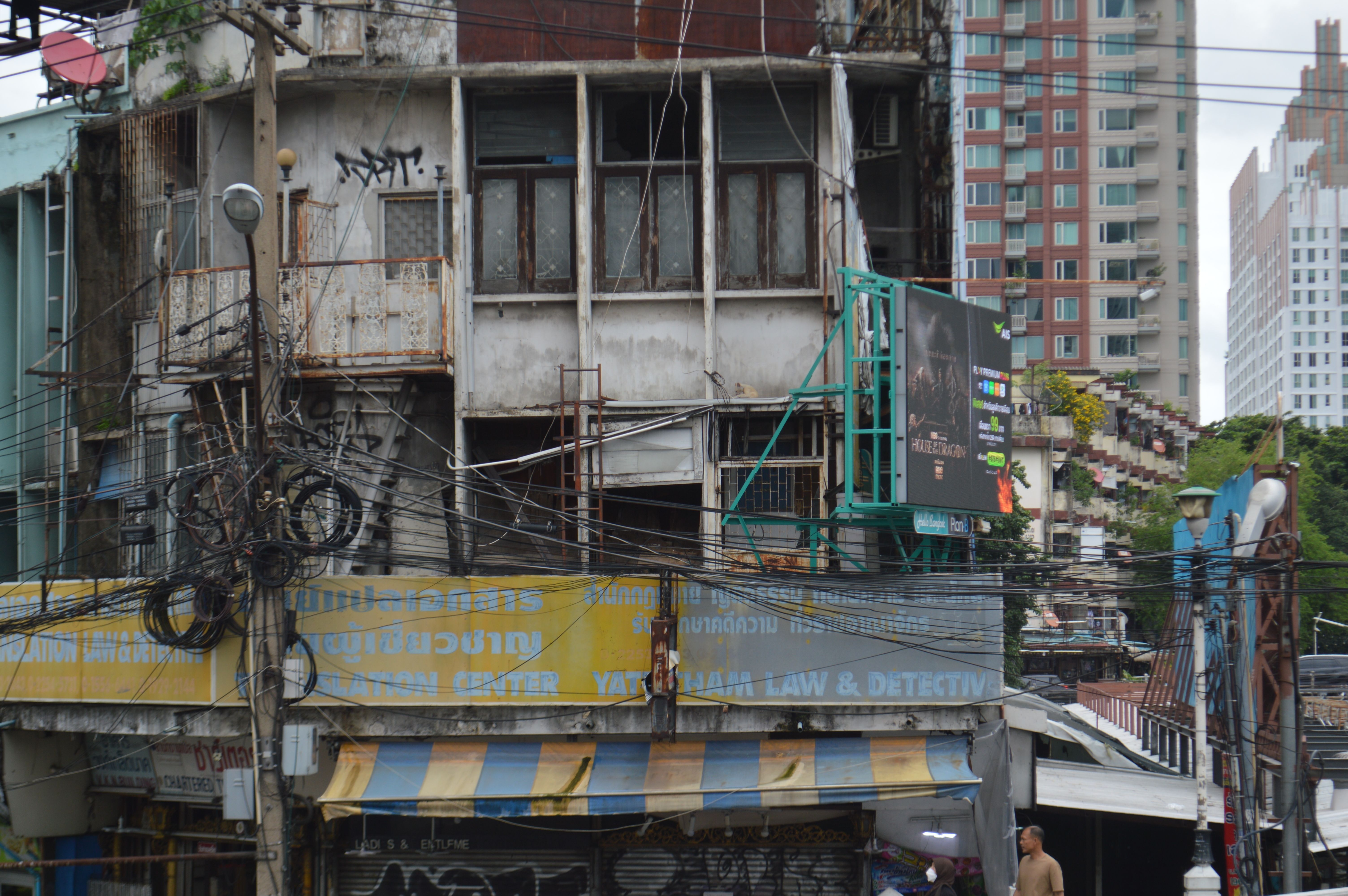 Urban Street Scene with Overhead Wires in Bangkok