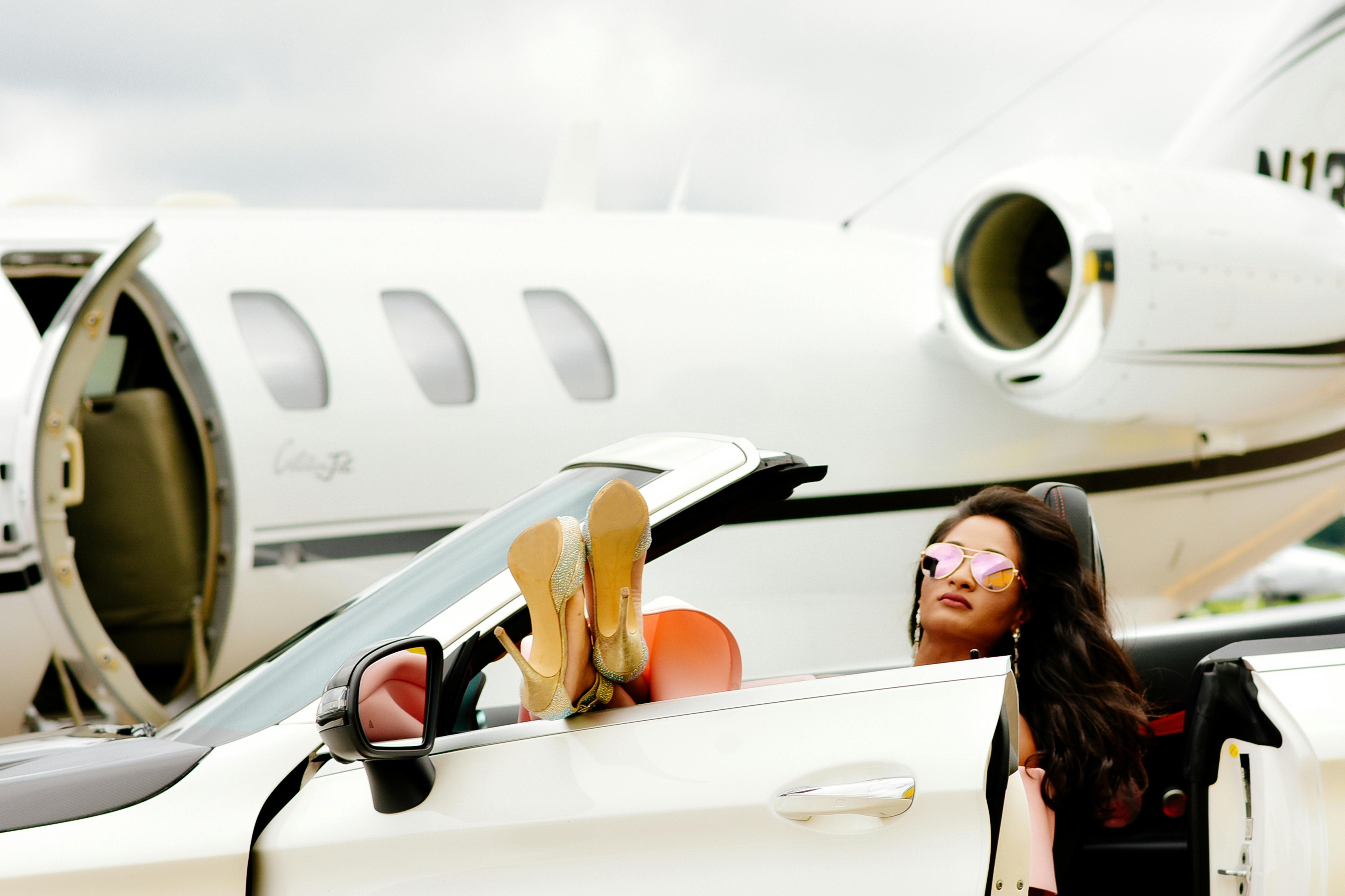 Woman In White Convertible Car u00b7 Free Stock Photo