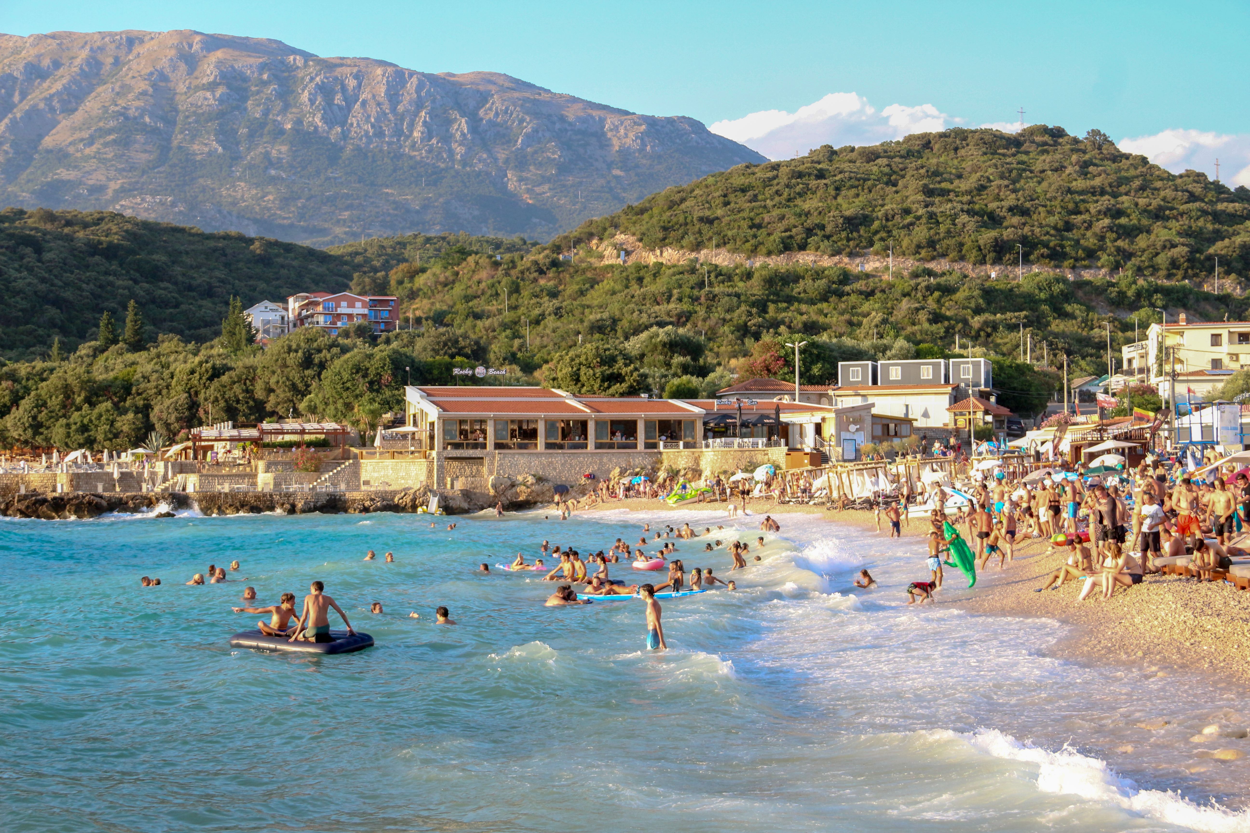 Local bus near Ksamil beach, Albania, during summer