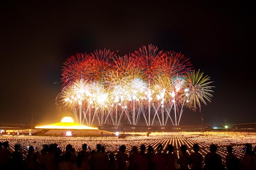 Free People Watching Fireworks Stock Photo