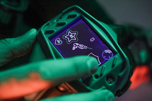A close-up view of a laser tag device screen during a game session indoors.