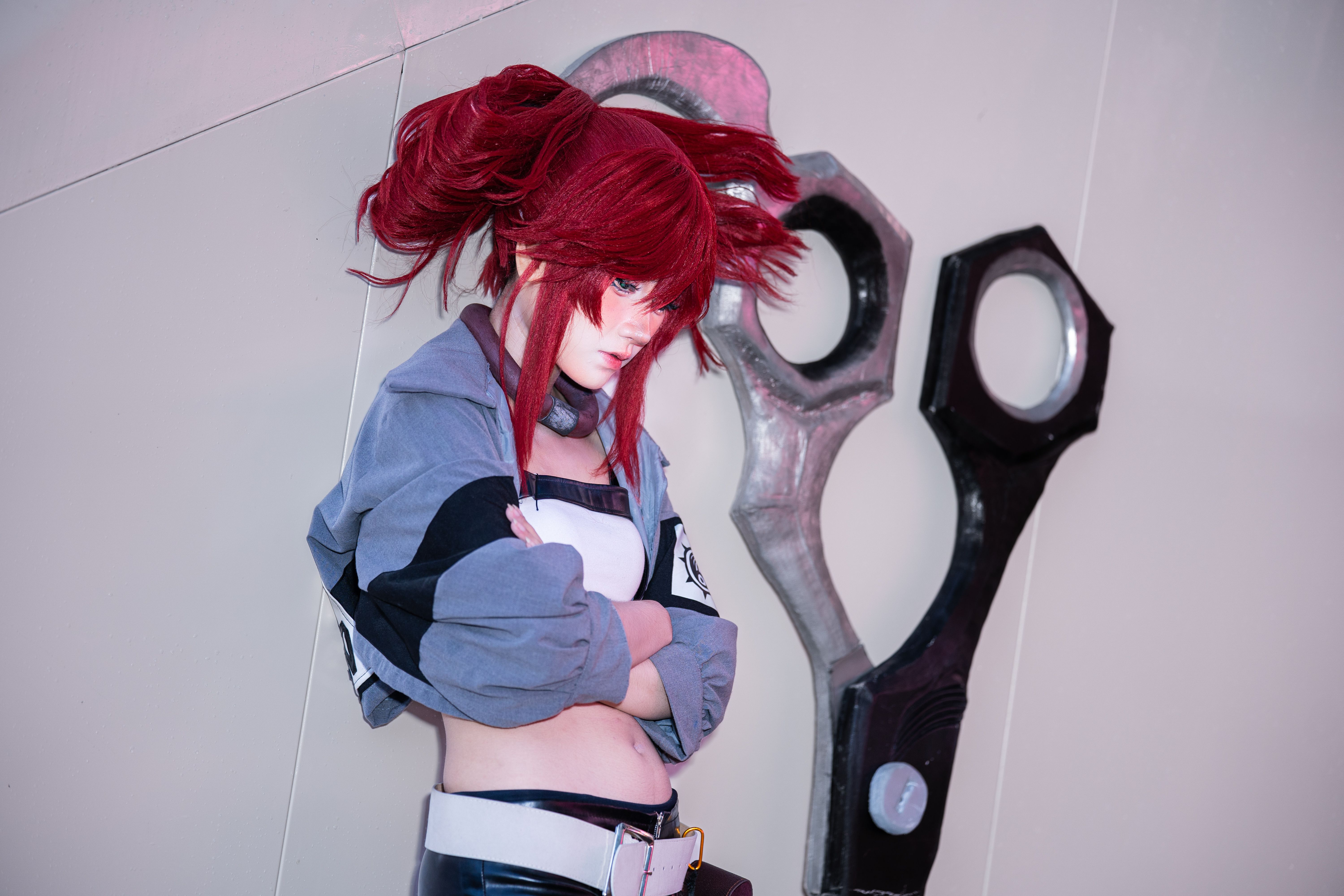 Red-Haired Cosplayer With Scissors Prop