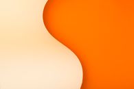 Minimalist abstract design featuring curved orange and cream shapes.