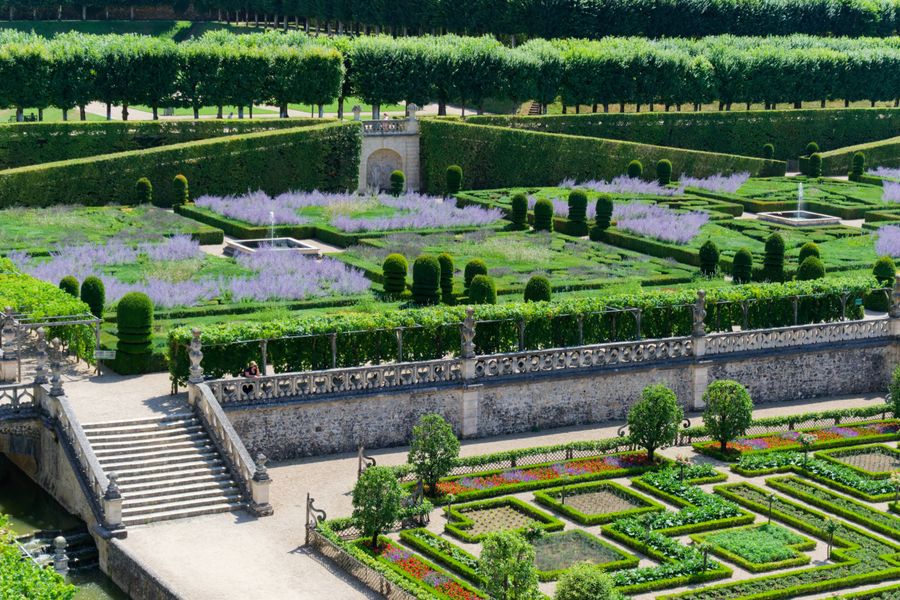 Jardins élégants du château de Villandry, verdure luxuriante et motifs raffinés