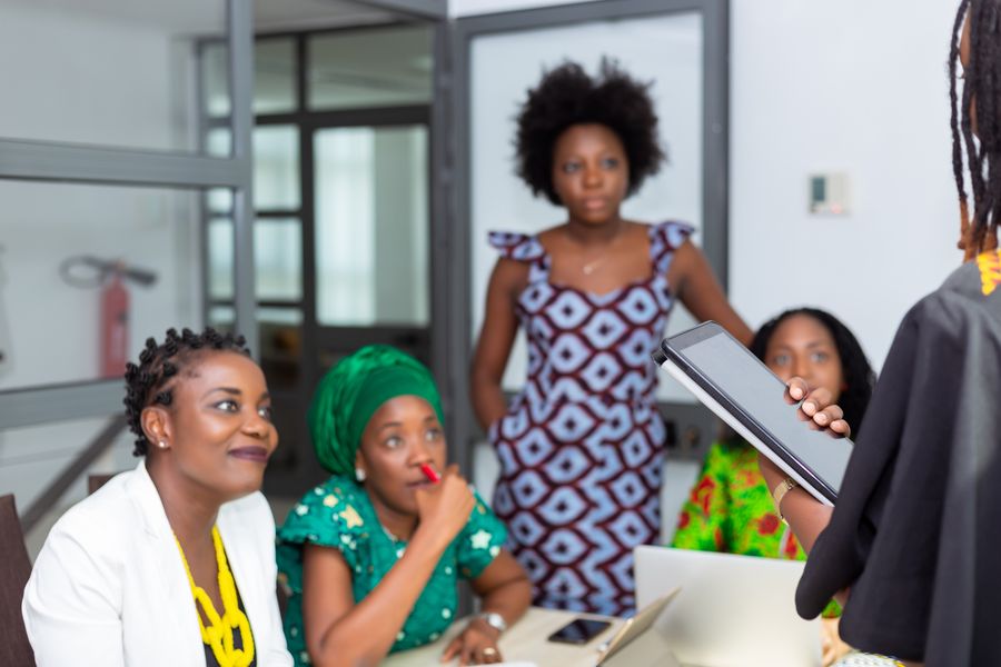 Team collaborating in an office
