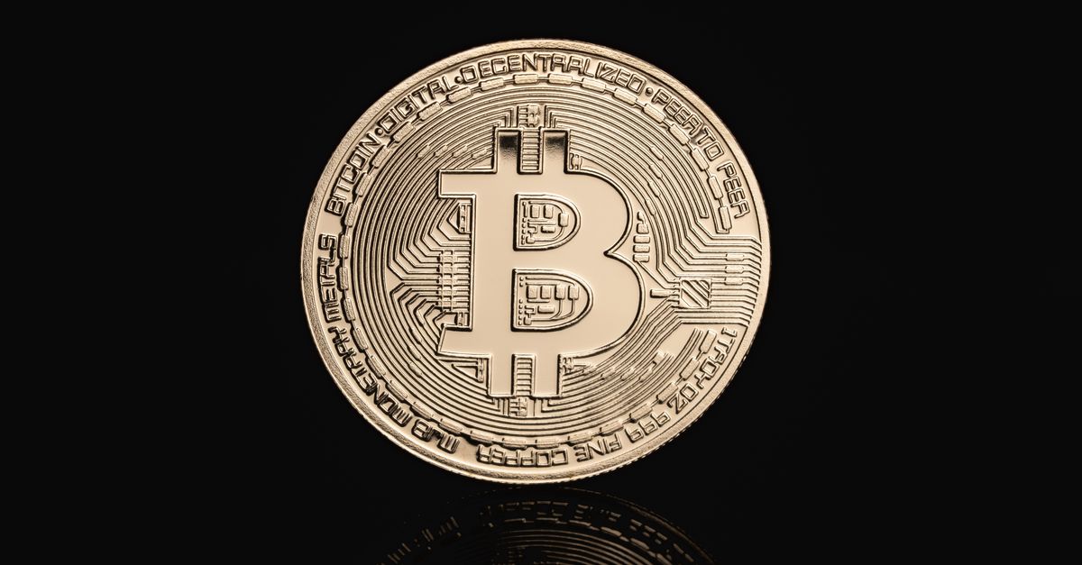 Abstract editorial data-visualization illustration in crimson, downward-flowing tones representing BTC and the broader cryptocurrency market — crypto scenario analysis.