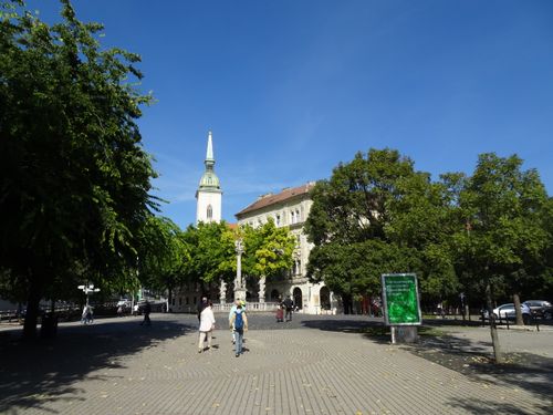 Free Sunny day in Bratislava's central square with St. Martin's Cathedral in view, Slovakia. Stock Photo
