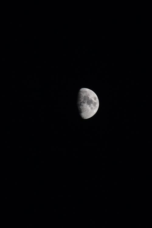 Free A detailed shot of the half moon against a dark night sky, showcasing its craters and surface. Stock Photo
