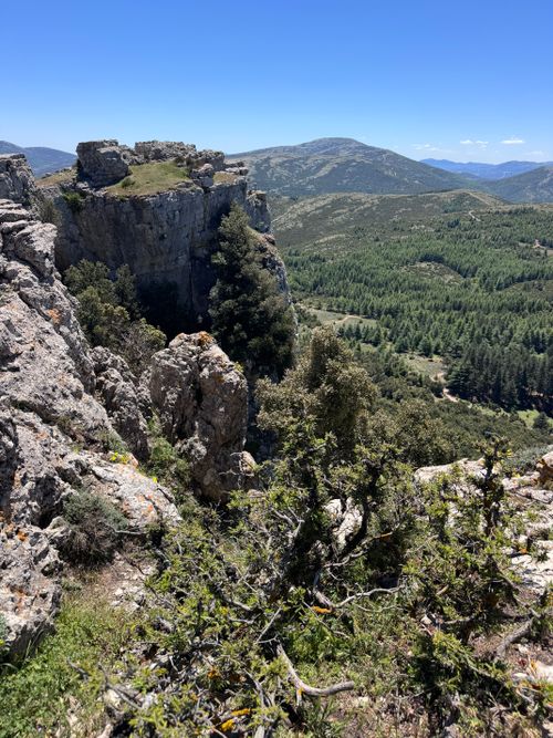 Free Breathtaking view from a rocky cliff in Sardinia, Italy, featuring lush green forests and rolling hills. Stock Photo