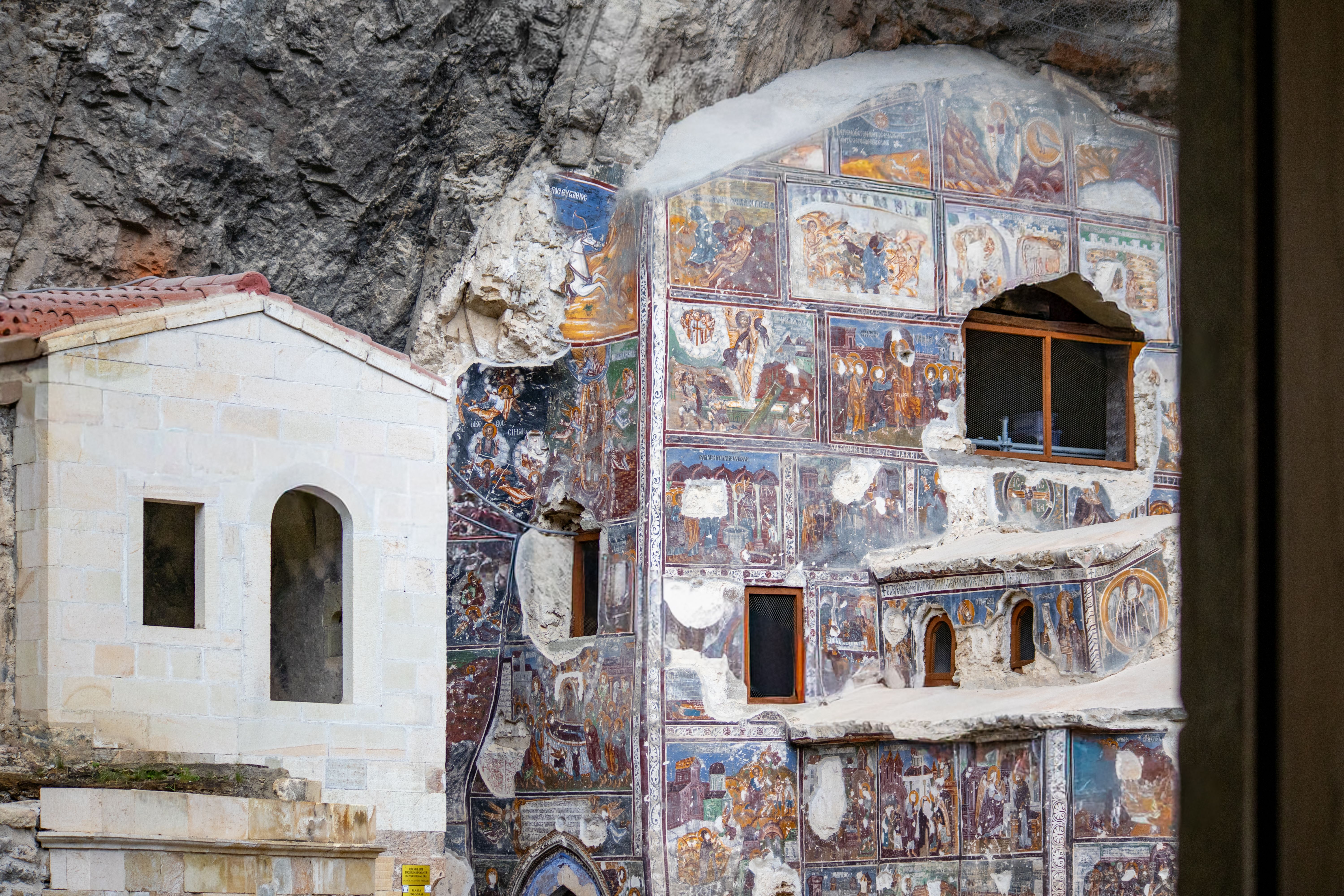 Intricate rock-hewn interior of Geghard Monastery in Armenia