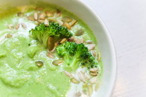 Close-Up Photo Of Green Smoothie On Bowl