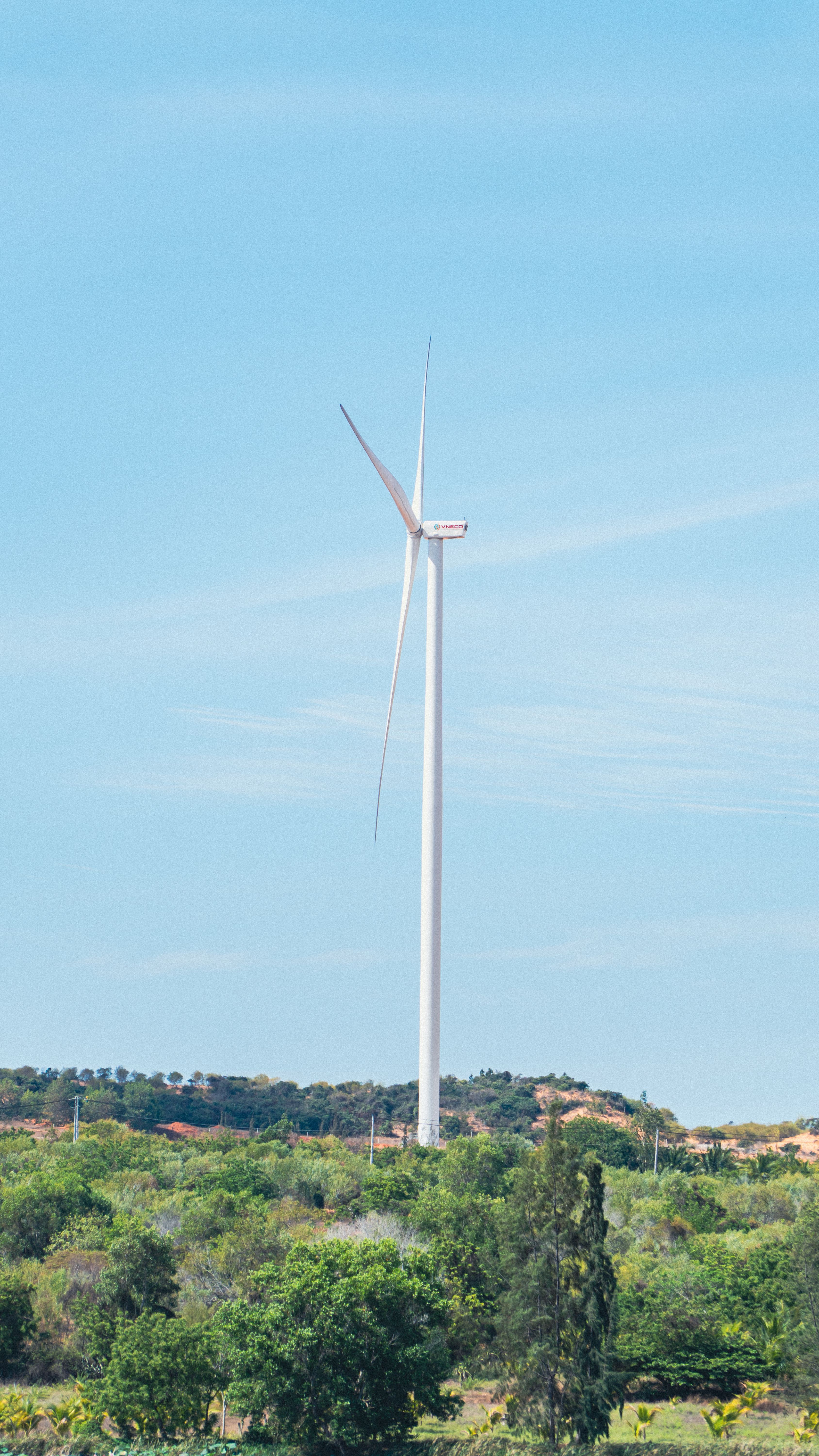 Wind Turbine Overlooking Lush Greenery Landscape