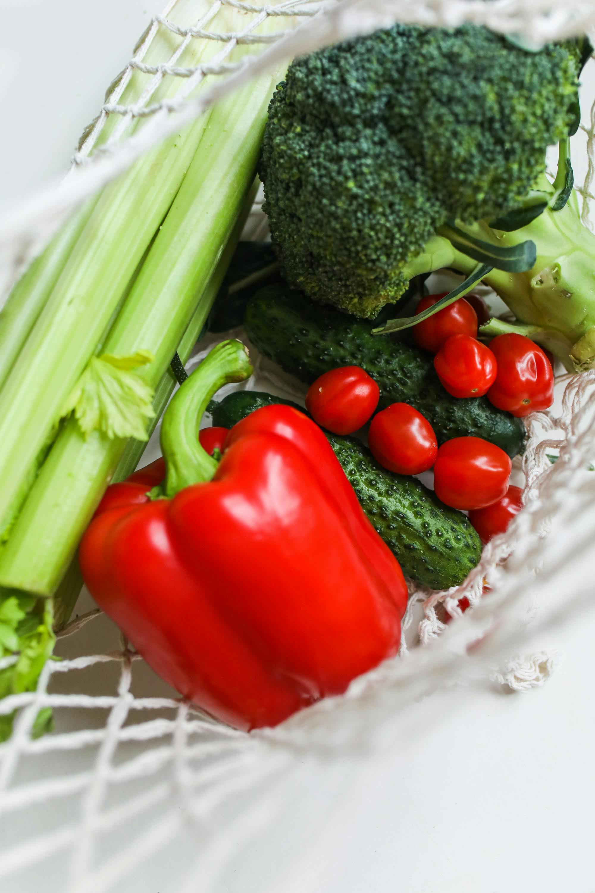 photo of vegetables on net bag