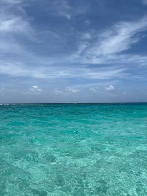 Free Vibrant turquoise ocean under a clear blue sky in the Caribbean, perfect for travel and nature lovers. Stock Photo