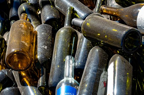 Free A collection of used glass bottles, showcasing recycling efforts in Mendoza, Argentina. Stock Photo