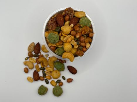 Close-up of a snack mix featuring nuts and seeds, perfect for a healthy snack option.
