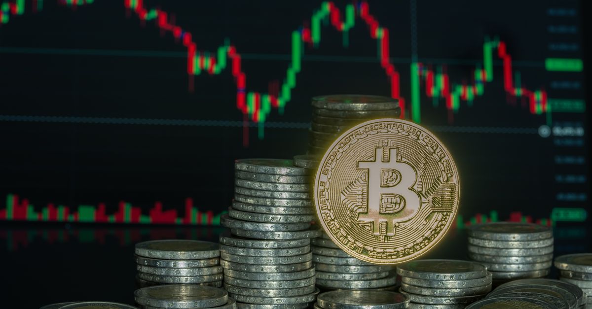 Abstract editorial data-visualization illustration in balanced, blue-toned tones representing BTC and the broader cryptocurrency market — crypto scenario analysis.