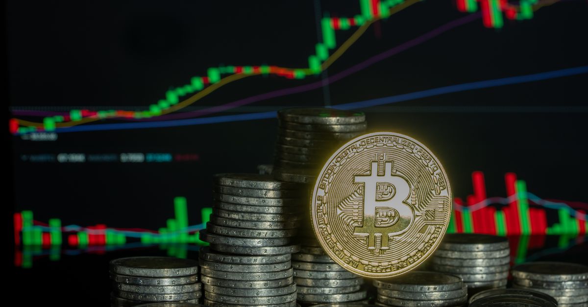 Abstract editorial data-visualization illustration in balanced, blue-toned tones representing BTC and the broader cryptocurrency market — crypto scenario analysis.