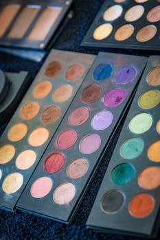 A colorful array of eyeshadow palettes perfect for creative makeup looks.