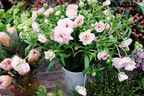 Pink Flowers in White Ceramic Vase