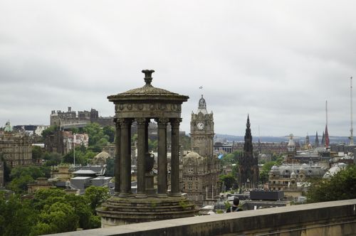 Free View of Edinburgh's iconic skyline featuring historic landmarks from Calton Hill. Stock Photo